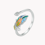 Rainbow Feather Silver Ring